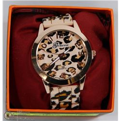 NEW GENEVA LEOPARD SILICONE JELLY GEL QUARTZ ANALO