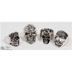 LOT OF 4 MENS SKULL FASHION RINGS