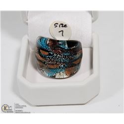 MURANO 3 TONE 24K GLASS RING SIZE 7.