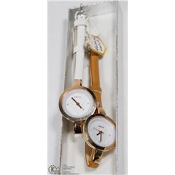 2PC KEZZI WATCHES WITH WHITE & BROWN STRAPS.