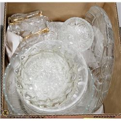 LOT OF ESTATE GLASS BOWLS, VASES, DISHES & MORE