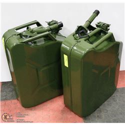 SET OF 2 METAL GAS CANS.