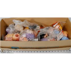 BOX OF CREEPY CLOWN AND DOLL HEADS