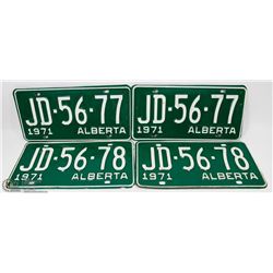 2 SETS OF 2 SEQUENTIAL 1971 ALBERTA AUTO PLATES