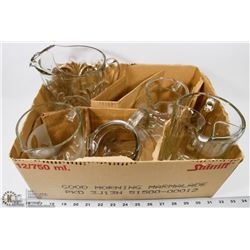 BOX WITH 5 BEVERAGE PITCHERS, CRYSTAL AND GLASS