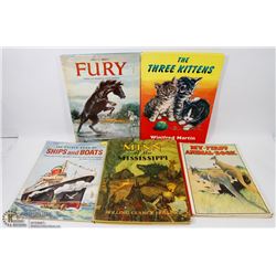 LOT OF 5 VINTAGE CHILDRENS BOOKS 1930-1960