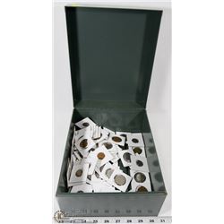 METAL MONEY BOX FULL OF COINS