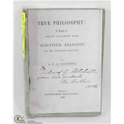 1888. TRUE PHILOSOPHY. SIGNED BY THE AUTHOR