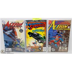SET OF 3 SUPERMAN COMICS, ACTION #838, 685 & 585