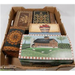 FLAT OF 6 DECORATIVE WOOD BOXES