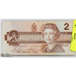 1986 CANADIAN ROBIN $2 DOLLAR BILL