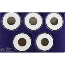 BOX SET OF 5 EARLY 1900S US INDIAN PENNIES.