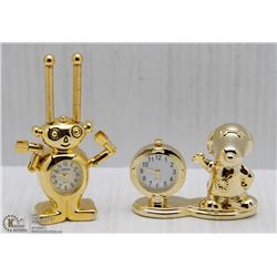 NEW GOLD TONE DESKTOP MINI CLOCKS - NEW BATTERIES