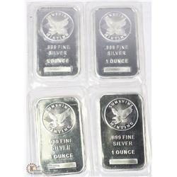 LOT OF FOUR -1 OUNCE .999 FINE SILVER BULLION BARS