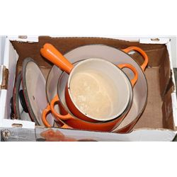 LE CREUSET 3 POT CERAMIC COATED CAST IRON POT SET