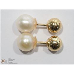 2) 10K Y. GOLD PEARL 2-IN-1 REVERSIBLE EARRINGS