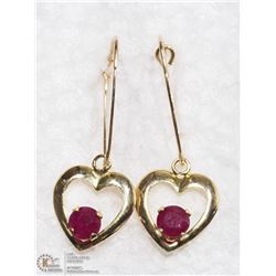 3) 10K GOLD HEART SHAPED RUBY EARRINGS