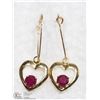 Image 1 : 3) 10K GOLD HEART SHAPED RUBY EARRINGS