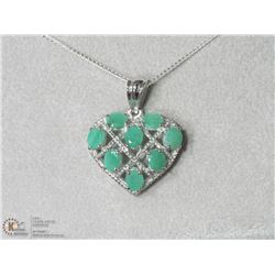 4) STERLING SILVER 8 EMERALD PENDANT W/ CHAIN