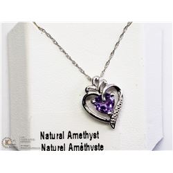 6) STERLING SILVER AMETHYST HEART SHAPED NECKLACE
