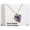Image 1 : 6) STERLING SILVER AMETHYST HEART SHAPED NECKLACE
