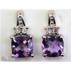 8) STERLING SILVER AMETHYST & DIAMOND EARRINGS