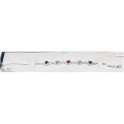 13) STERLING SILVER GEMSTONE ADJUSTABLE BRACELET