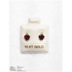15) 10K GOLD HEART SHAPED GARNET & CZ EARRINGS