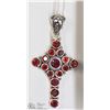 Image 1 : 16) STERLING SILVER GARNET CROSS PENDANT W/ CHAIN