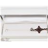 Image 2 : 16) STERLING SILVER GARNET CROSS PENDANT W/ CHAIN