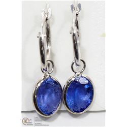 17) 14K GOLD GENUINE TANZANITE HOOP EARRINGS