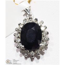 18) 14K GOLD SAPPHIRE AND DIAMOND HALO PENDANT