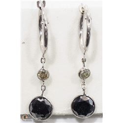 19) 14K GOLD BLACK & WHITE DIAMOND HOOP EARRINGS