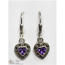 20) STERLING SILVER AMETHYST & MARCASITE EARRINGS