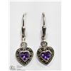 Image 1 : 20) STERLING SILVER AMETHYST & MARCASITE EARRINGS