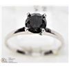 Image 1 : 21) 10K GOLD BLACK DIAMOND SOLITAIRE RING