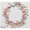Image 2 : 22) STERLING SILVER PEARL & ROSE QUARTZ BRACELET