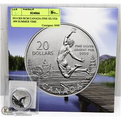 2014 $20 RCM CANADA FINE SILVER .999 SUMMER TIME
