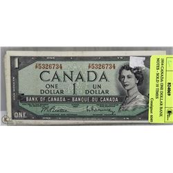 1954 CANADA ONE DOLLAR BANK NOTE X 10.