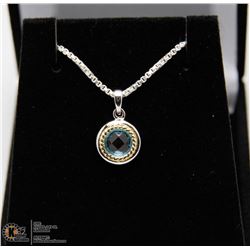 #99-GENUINE BLUE TOPAZ PENDANT .925 SILVER NECKLACE 4.2G