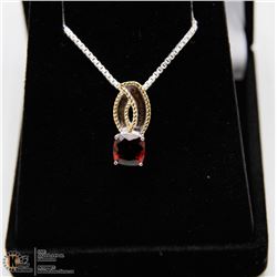 #103-GENUINE RED GARNET .925 SILVER PENDANT NECKLACE 5.3G
