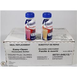 BOX OF 26 BOTTLES OF ENSURE, CHOCOLATE, VANILLA