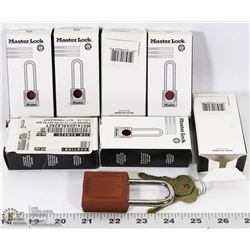 LOT OF 7 NEW MASTER LOCK SAFETY PADLOCKS.
