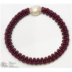 30) STERLING SILVER GARNET & PEARL BRACELET