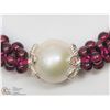 Image 3 : 30) STERLING SILVER GARNET & PEARL BRACELET