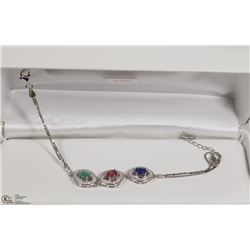 32) ST. SILVER RUBY, SAPPHIRE & EMERALD BRACELET