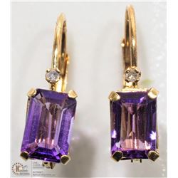 39) 14K GOLD GENUINE AMETHYST & DIAMOND EARRINGS