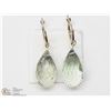 Image 1 : 47) 10K GOLD GREEN AMETHYST DROP HOOP EARRINGS