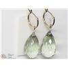 Image 2 : 47) 10K GOLD GREEN AMETHYST DROP HOOP EARRINGS