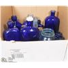 Image 1 : BOX OF VINTAGE BLUE GLASS BOTTLES